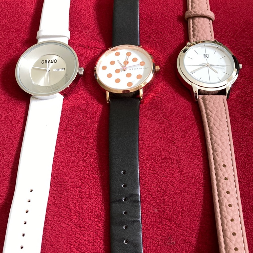 3 SummerTime watches made by Crayo, Wristology and K. Faces are white.